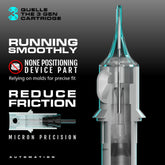 Quelle Tattoo Needle Cartridges Round Liner RL. Diagram details 3rd gen cartridge: smooth running, precise fit, reduced friction.